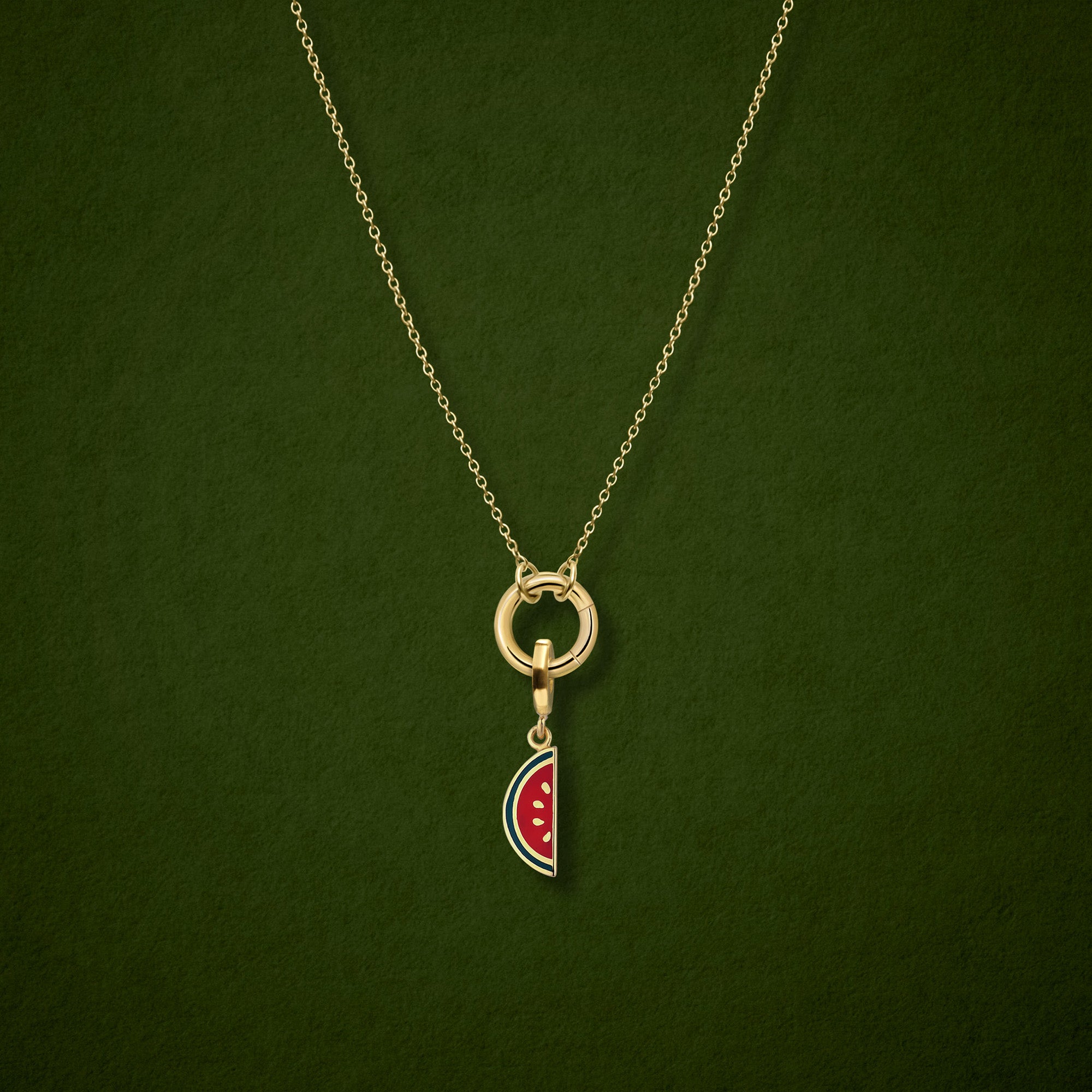 Golden Grace Watermelon Charm Necklace 14K Solid Gold by whywhy NYC