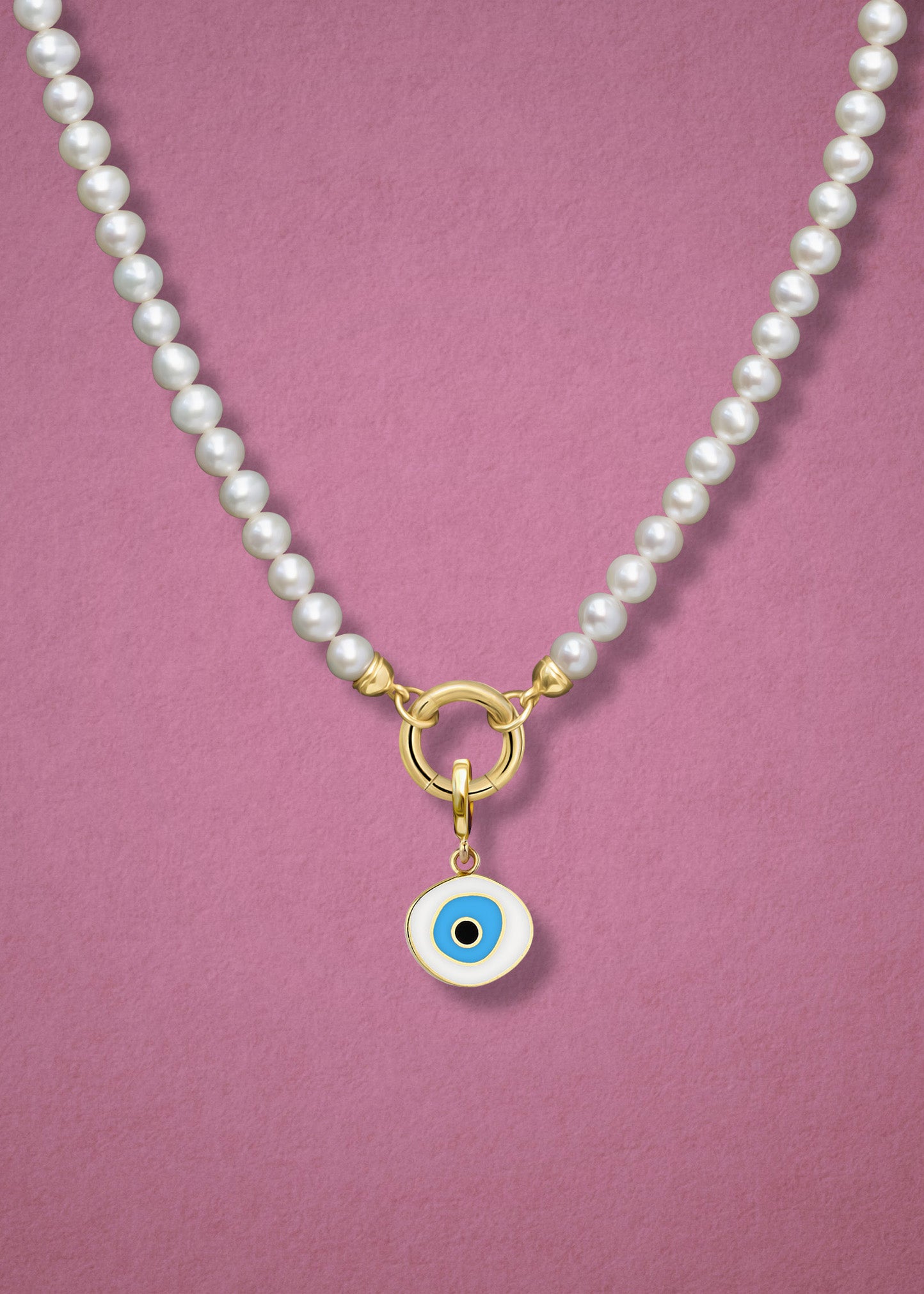 Lustrous Pearl Azure Organic Evil Eye Necklace