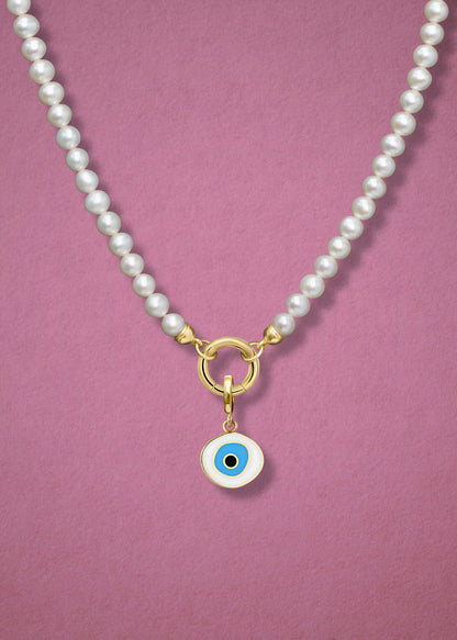 Lustrous Pearl Azure Organic Evil Eye Necklace