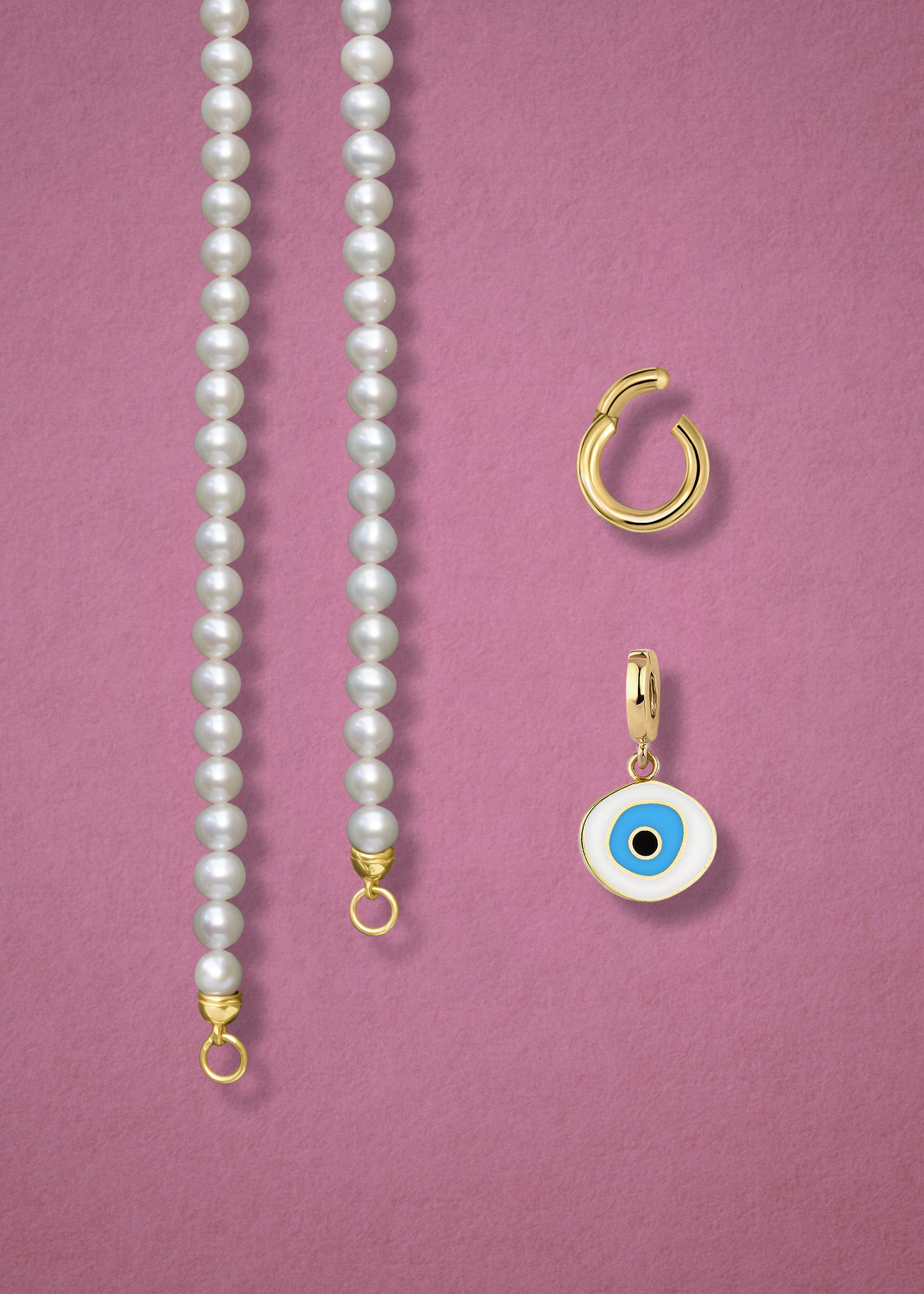 Lustrous Pearl Azure Organic Evil Eye Necklace