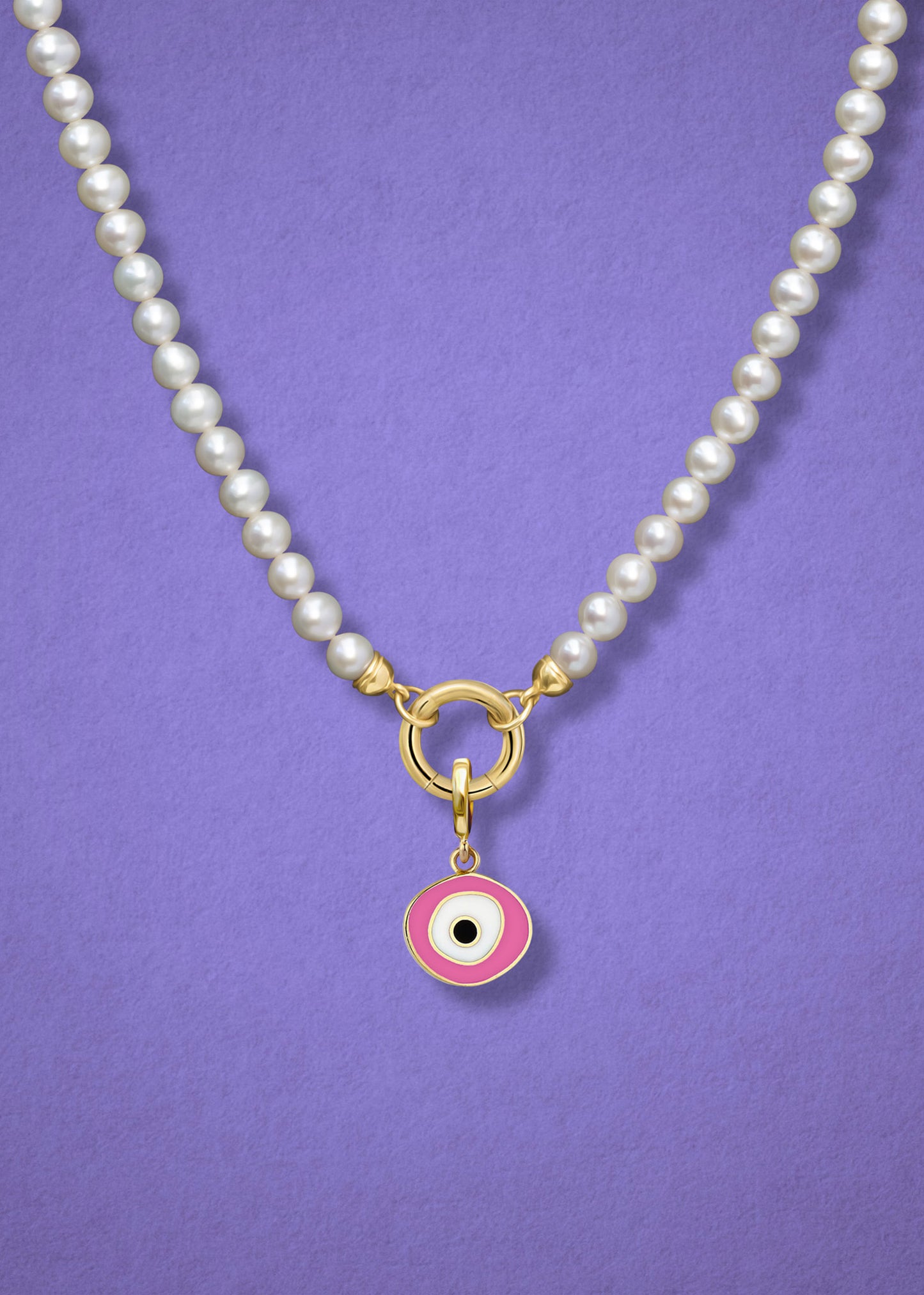 Lustrous Pearl Blush Organic Evil Eye Necklace