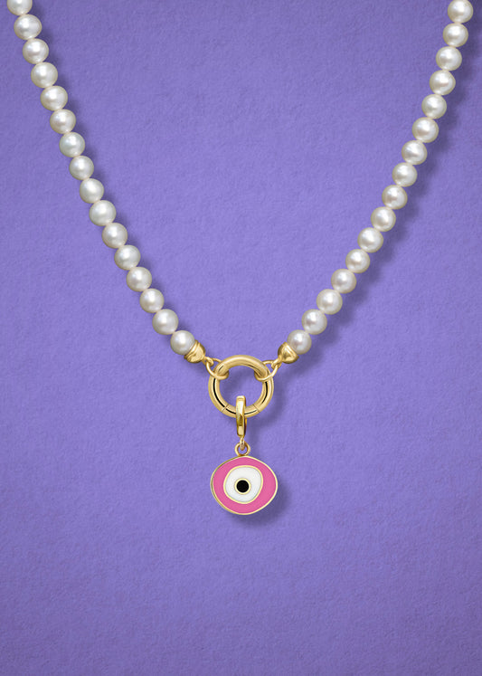 Lustrous Pearl Blush Organic Evil Eye Necklace
