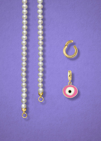 Lustrous Pearl Blush Organic Evil Eye Necklace