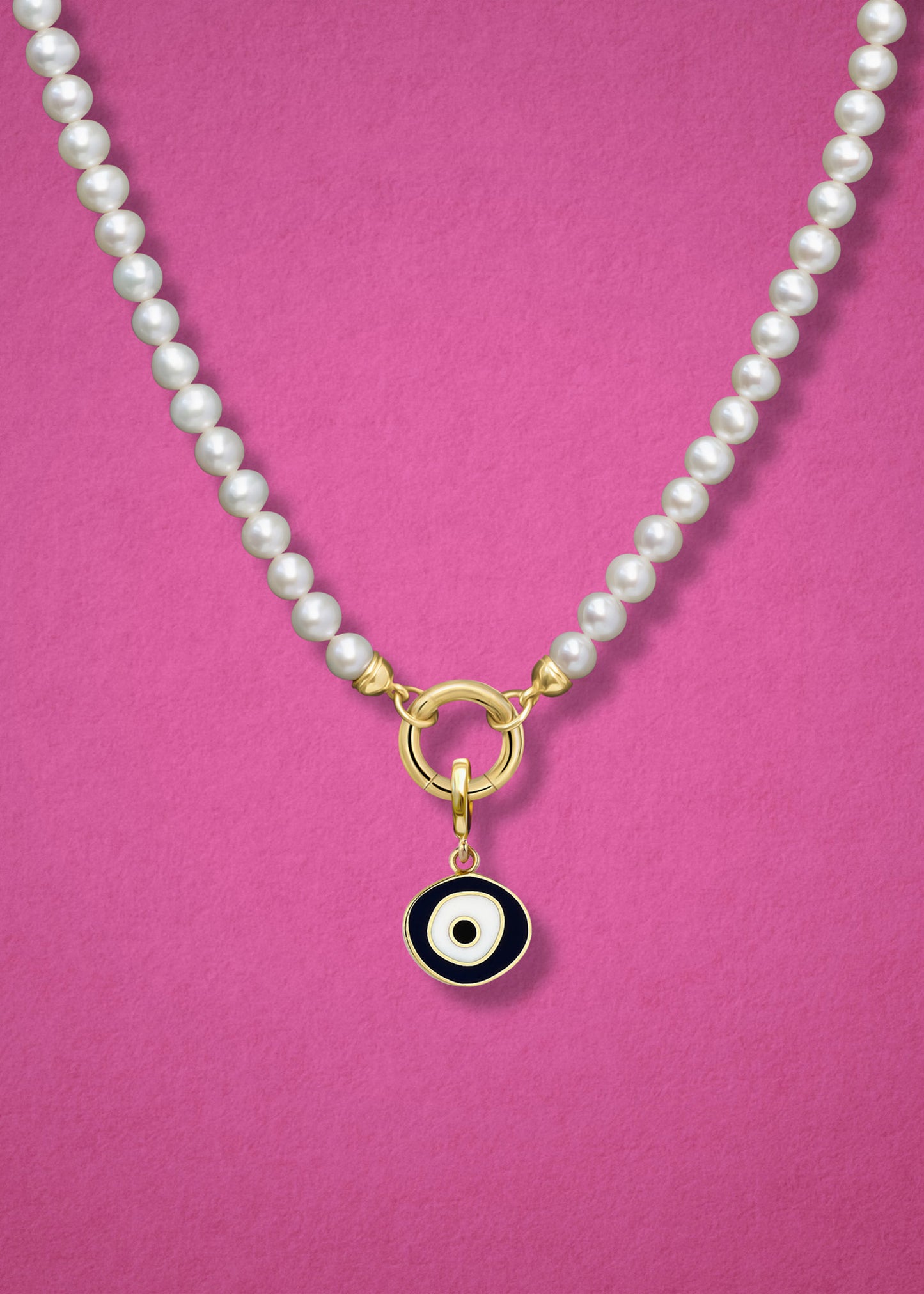 Lustrous Pearl Obsidian Organic Evil Eye Necklace