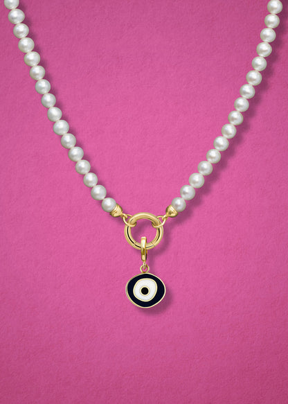 Lustrous Pearl Obsidian Organic Evil Eye Necklace