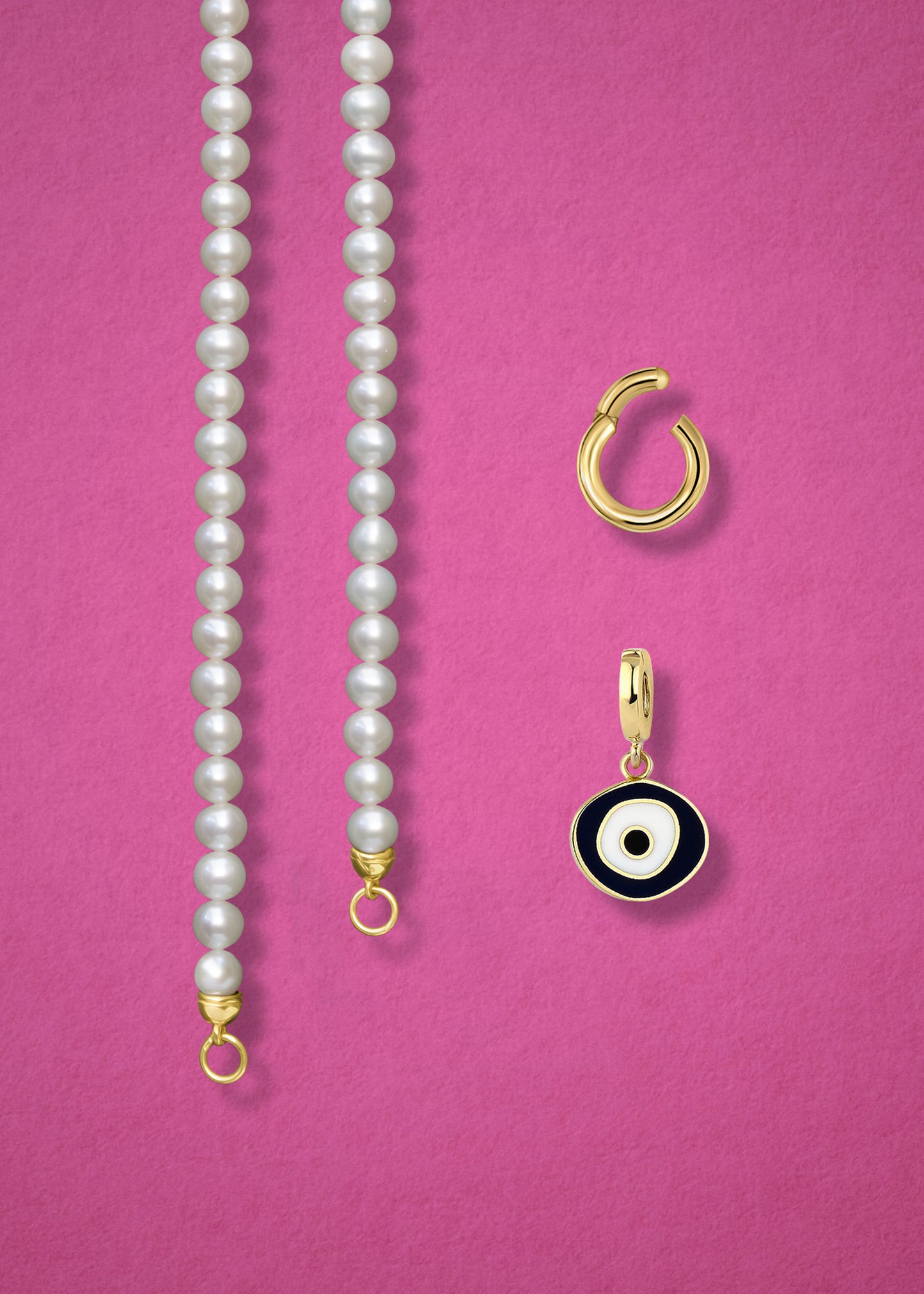 Lustrous Pearl Obsidian Organic Evil Eye Necklace