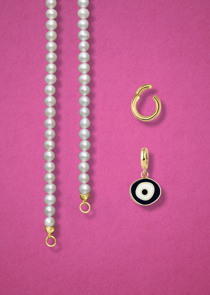 Lustrous Pearl Obsidian Organic Evil Eye Necklace