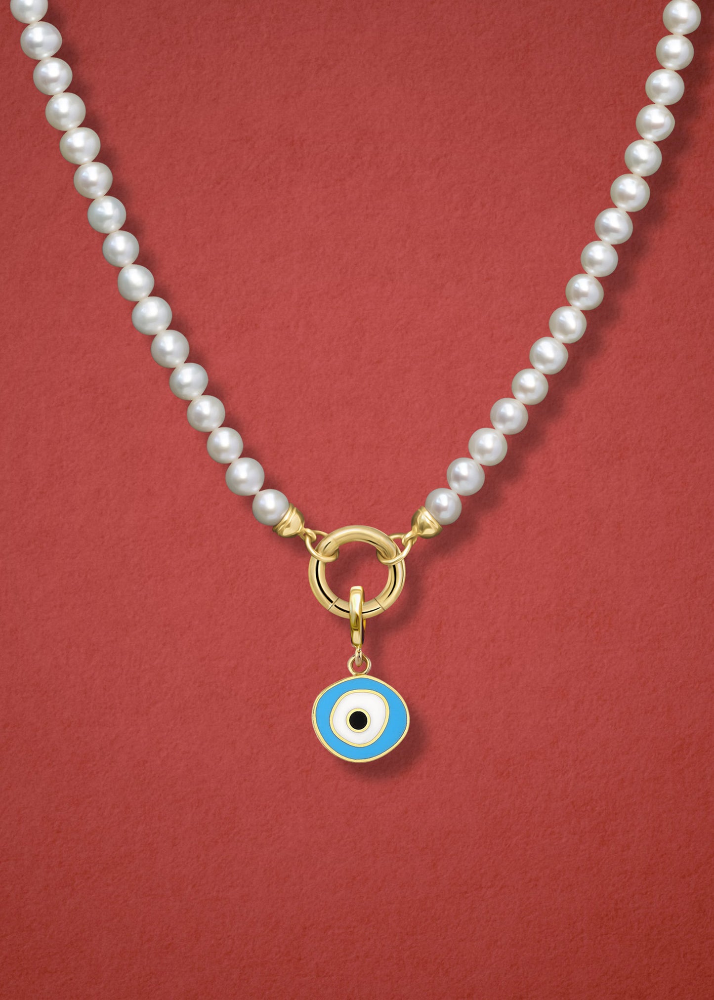Lustrous Pearl Sky Organic Evil Eye Necklace