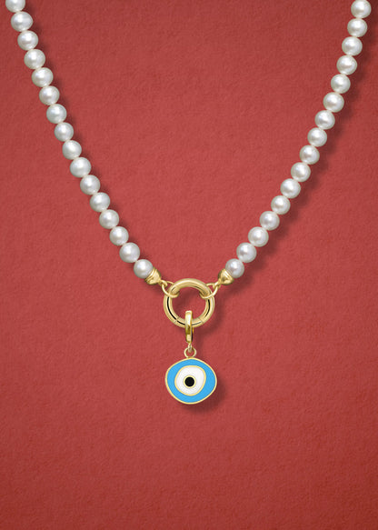 Lustrous Pearl Sky Organic Evil Eye Necklace