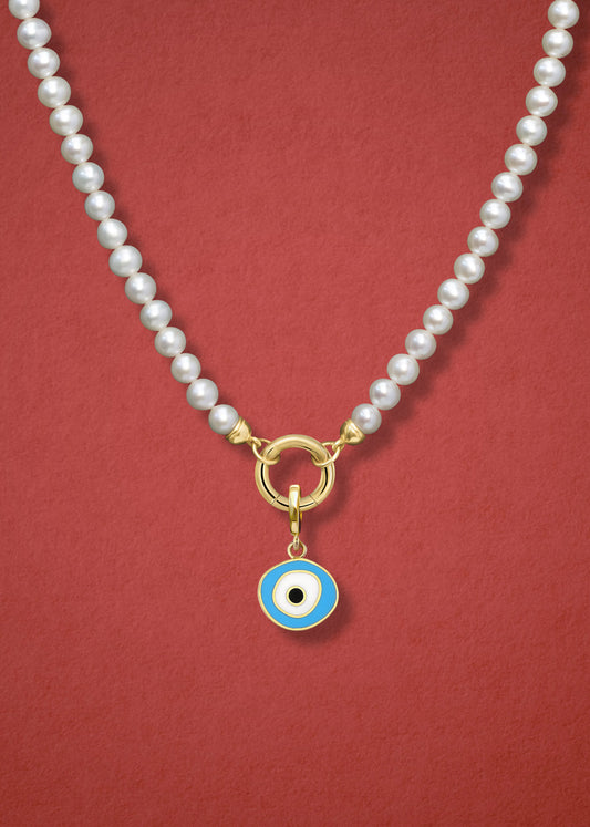 Lustrous Pearl Sky Organic Evil Eye Necklace