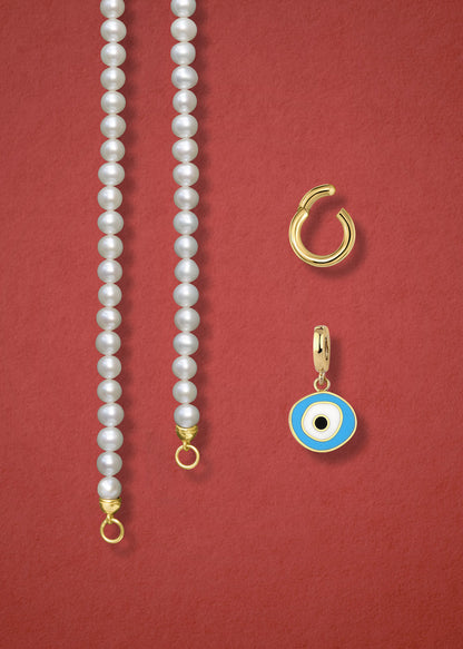 Lustrous Pearl Sky Organic Evil Eye Necklace