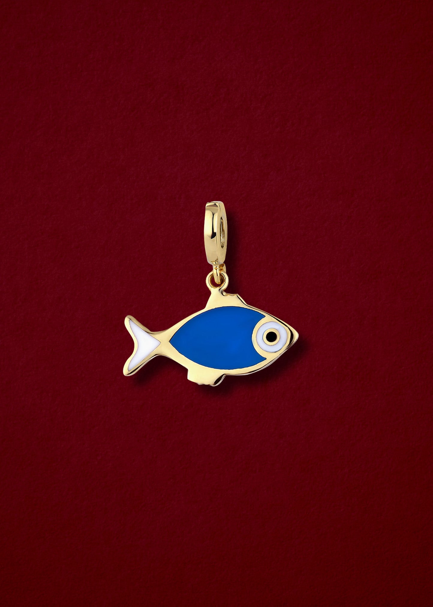 Fishy Wishes Charm in 14K solid gold with colorful enamel by whywhy NYC, whimsical ocean-inspired charm.