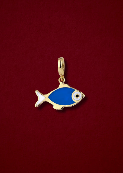 Fishy Wishes Charm in 14K solid gold with colorful enamel by whywhy NYC, whimsical ocean-inspired charm.