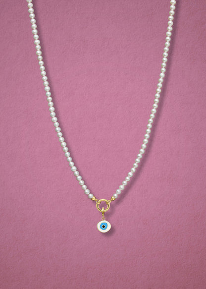 Lustrous Pearl Azure Organic Evil Eye Necklace