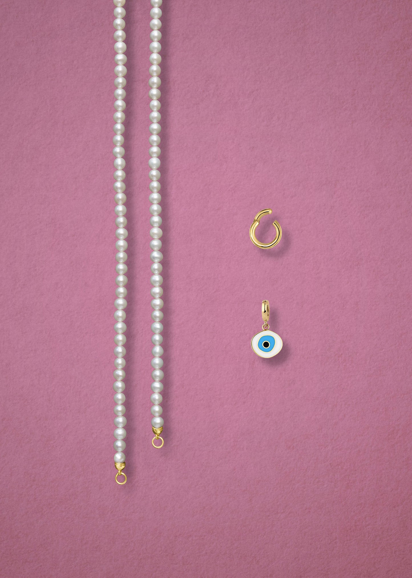Lustrous Pearl Azure Organic Evil Eye Necklace