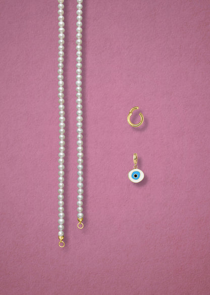 Lustrous Pearl Azure Organic Evil Eye Necklace