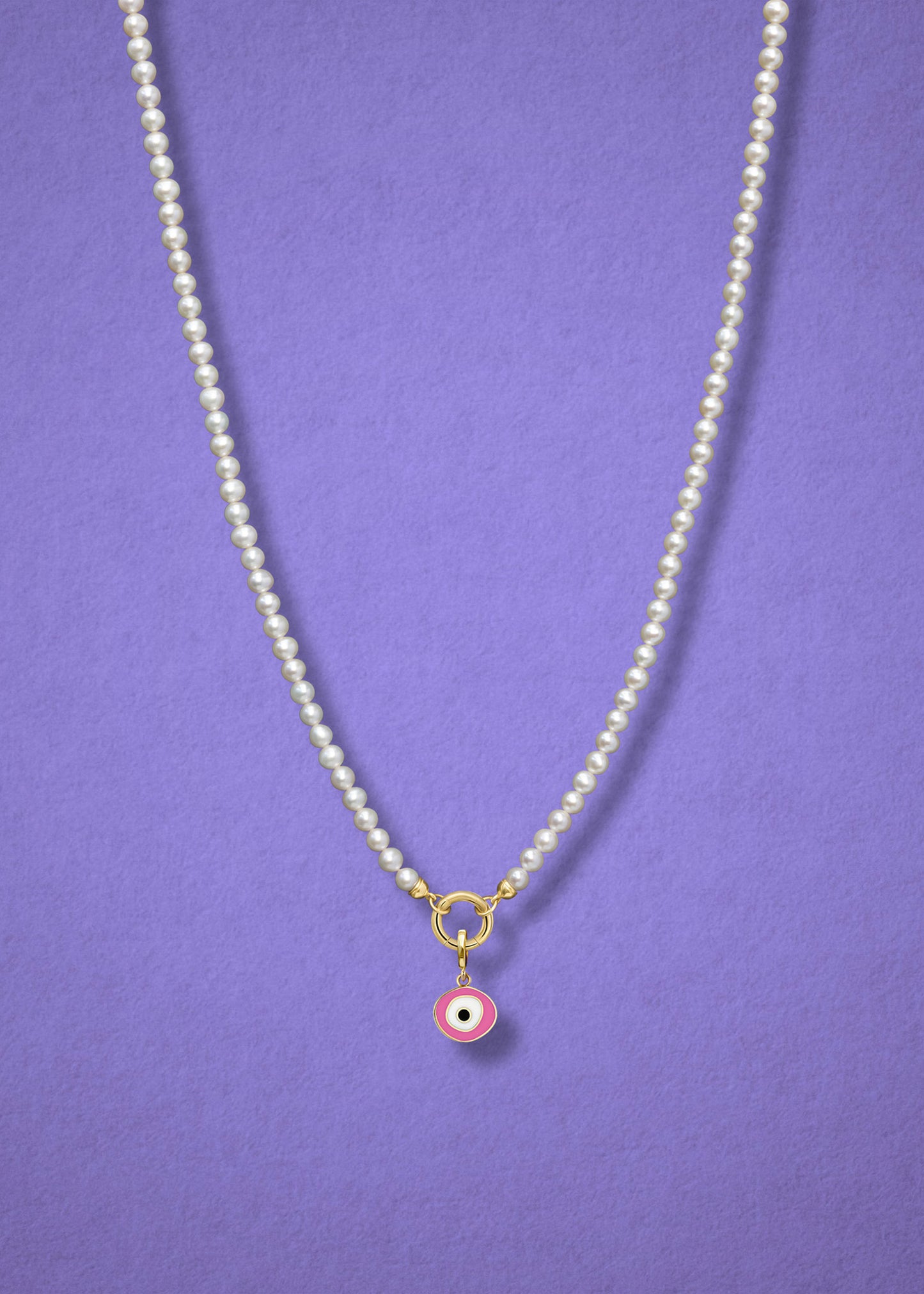 Lustrous Pearl Blush Organic Evil Eye Necklace