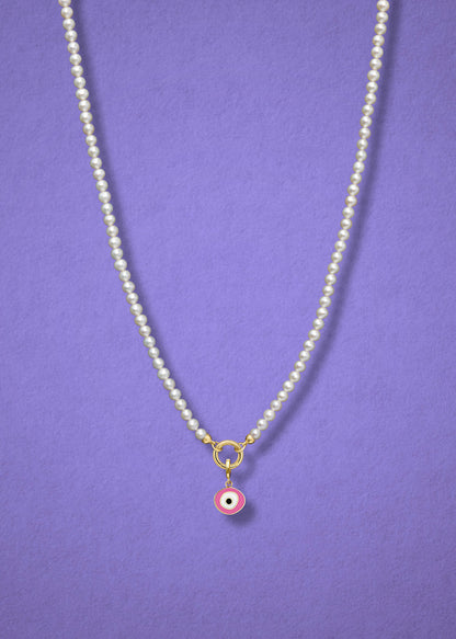 Lustrous Pearl Blush Organic Evil Eye Necklace