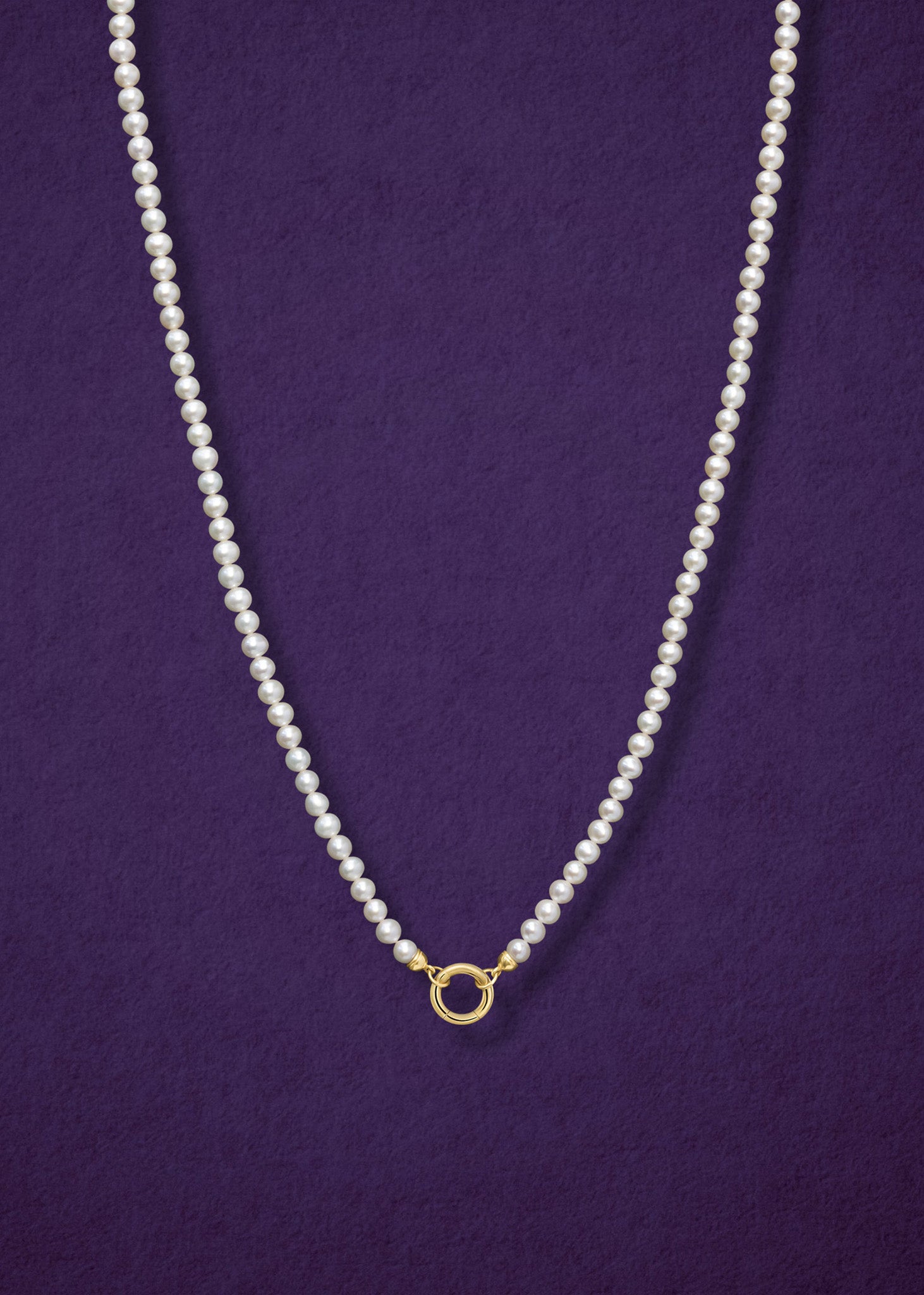 14K solid gold charm holder paired with the Lustrous Pearl Charm Necklace by whywhy NYC, perfect for elegant charm styling.