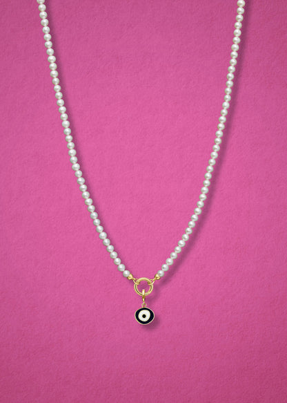 Lustrous Pearl Obsidian Organic Evil Eye Necklace