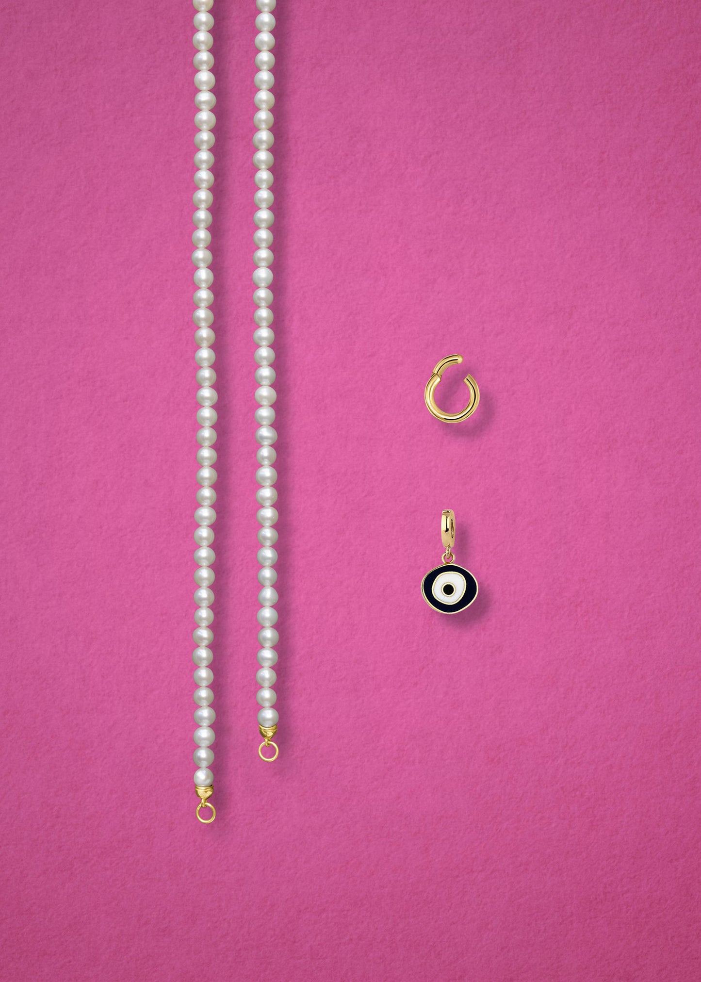 Lustrous Pearl Obsidian Organic Evil Eye Necklace
