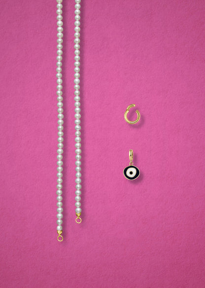 Lustrous Pearl Obsidian Organic Evil Eye Necklace