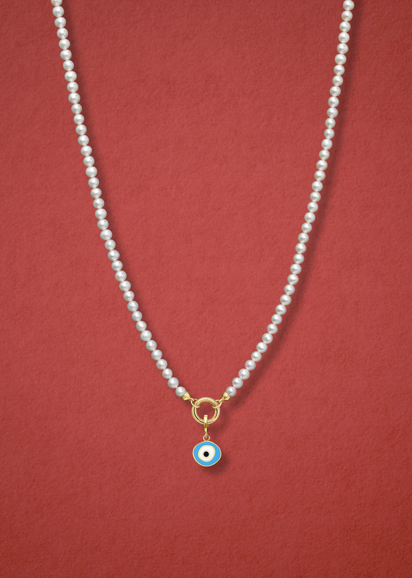 Lustrous Pearl Sky Organic Evil Eye Necklace