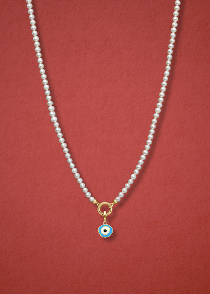Lustrous Pearl Sky Organic Evil Eye Necklace