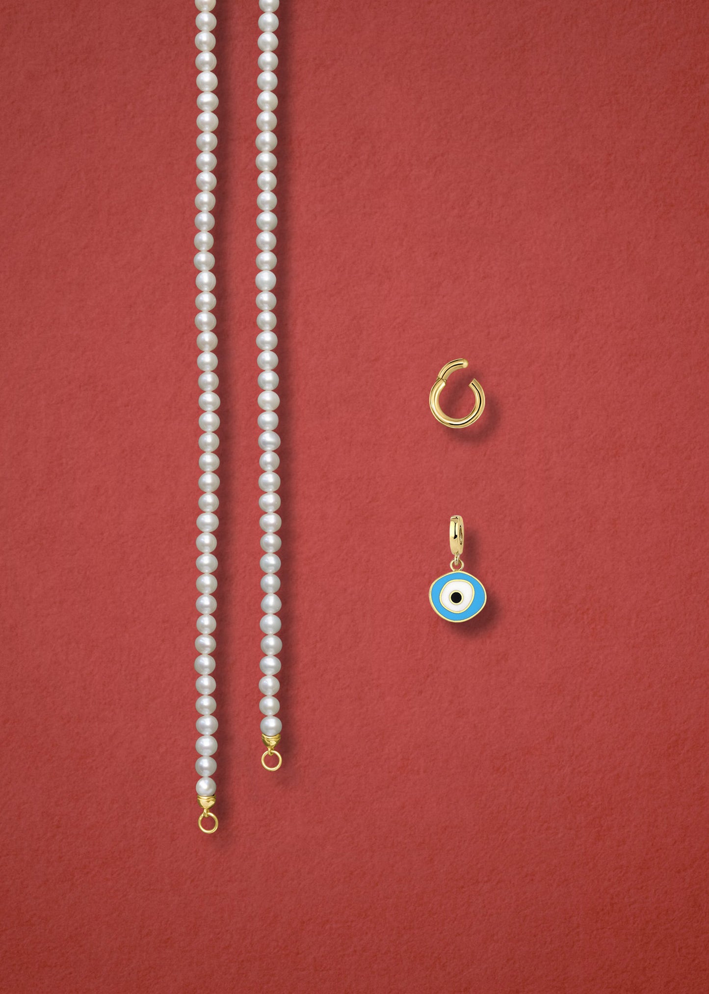 Lustrous Pearl Sky Organic Evil Eye Necklace