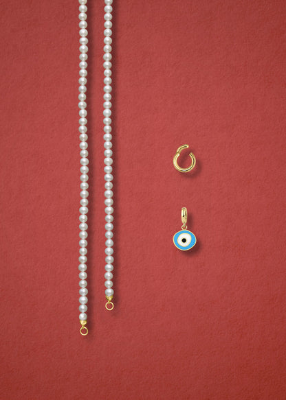 Lustrous Pearl Sky Organic Evil Eye Necklace