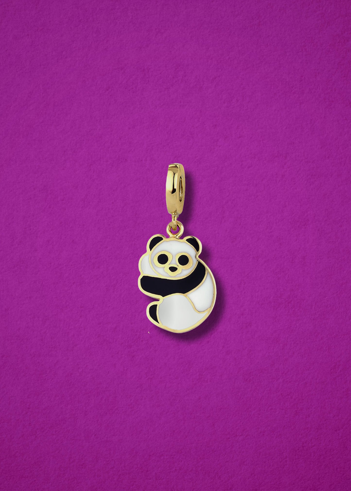 Panda Pals Charm in 14K solid gold with black and white enamel by whywhy NYC, playful panda charm for bold jewelry collections.