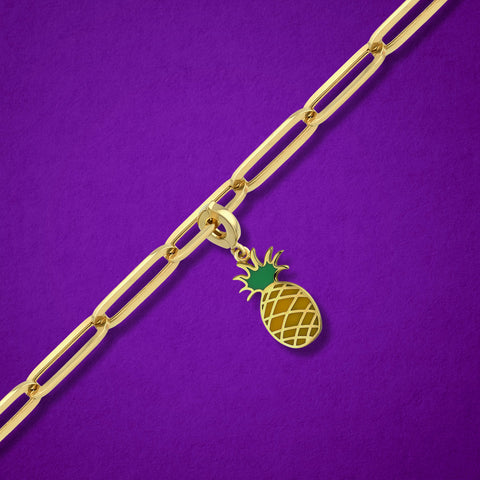 Pineapple Paradise Charm | 14K Solid Gold Enamel Pineapple Charm